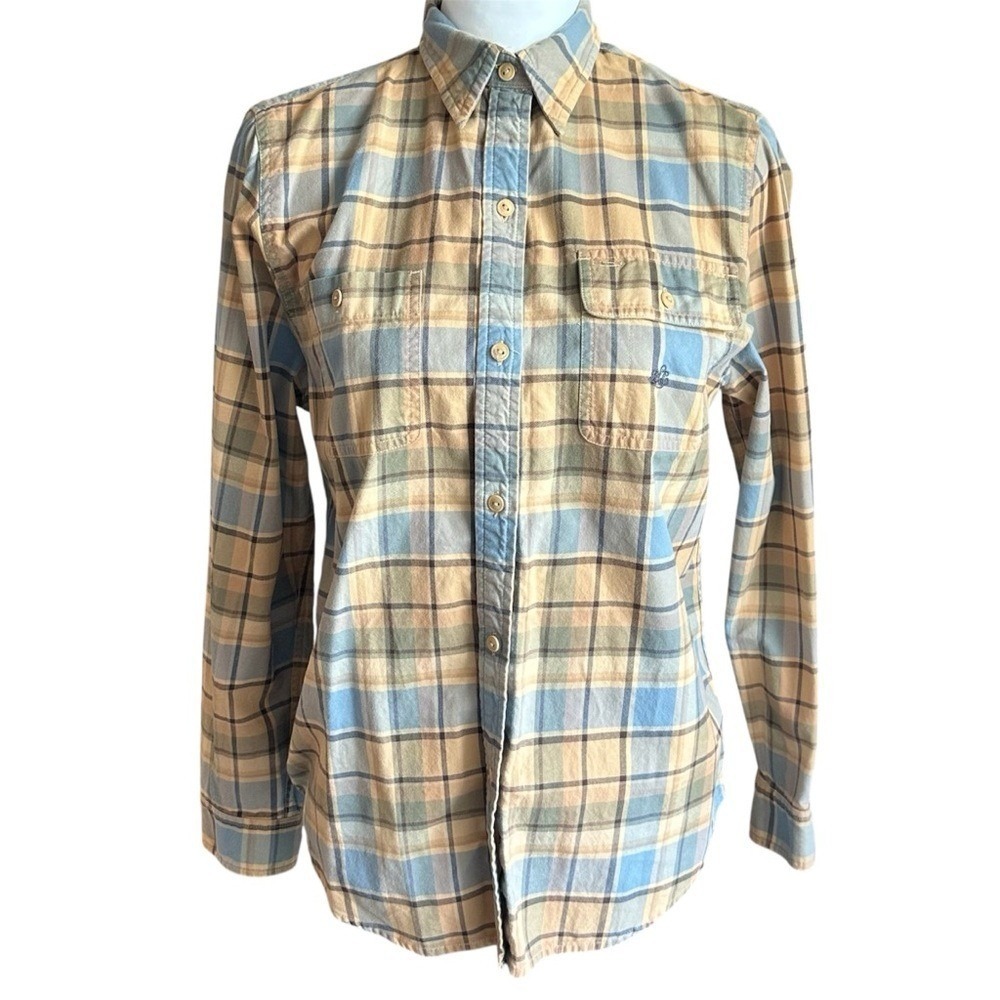 Lauren Ralph Lauren Shirt Size M Yellow & Blue Plaid Brushed Cotton‎ Button Down